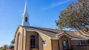 Michigan church from parking lot where car was stolen.