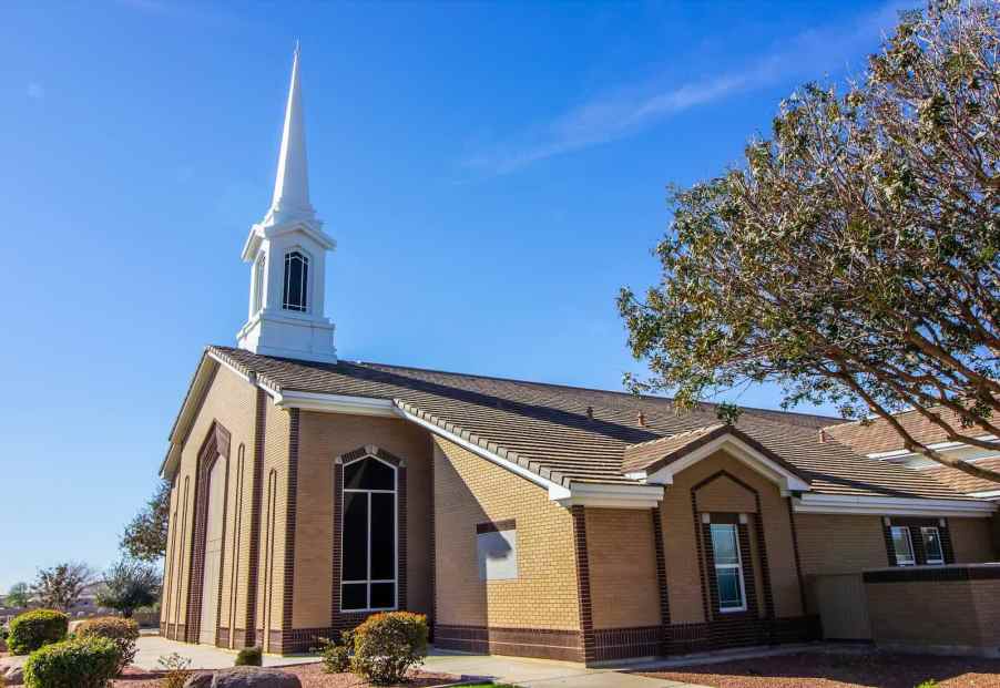 Michigan church from parking lot where car was stolen.