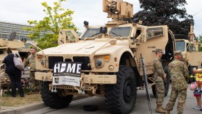 A Mine-Resistant Ambush Protected All-Terrain Vehicle in the street