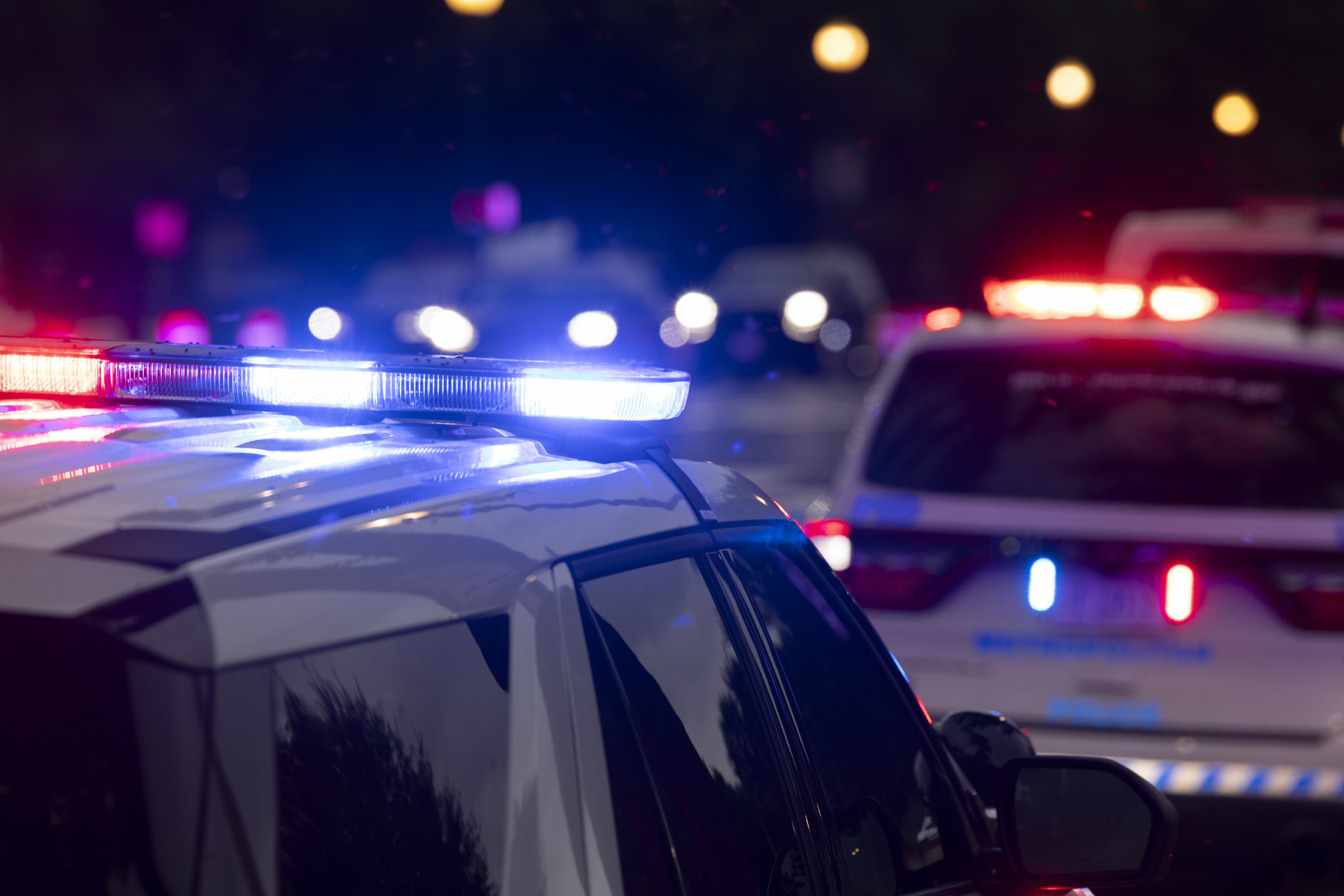 Police cars with their lights on