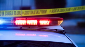 Police lights and crime scene tape