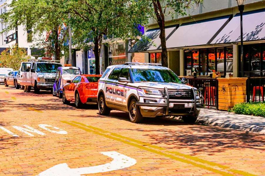 A police vehicle in Tampa, Florida, where a high school principal was recently arrested for a DUI and cocaine.