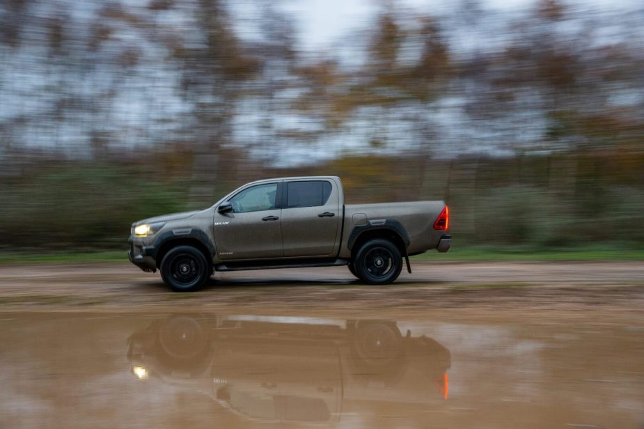 A Toyota Hilux pickup truck from the side.