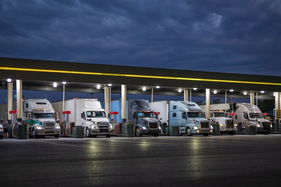 Semi-trucks at a truck stop