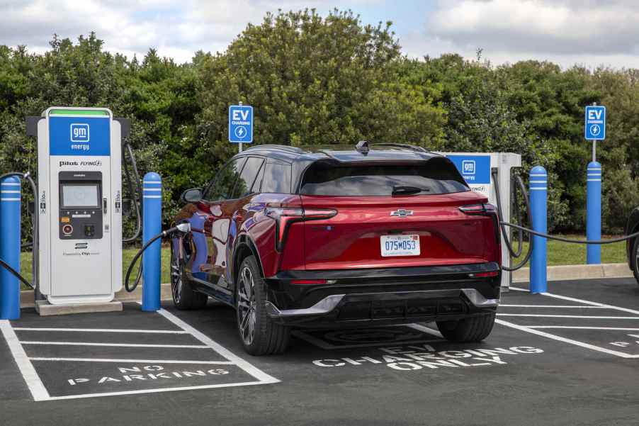 A Chevrolet Blazer EV charging at a GM charger