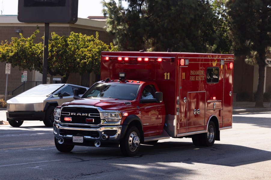 An ambulance on the road