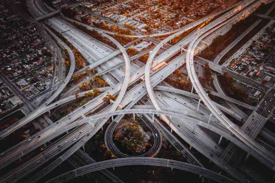 An aerial view of Judge Harry Pregerson Interchange in Los Angeles