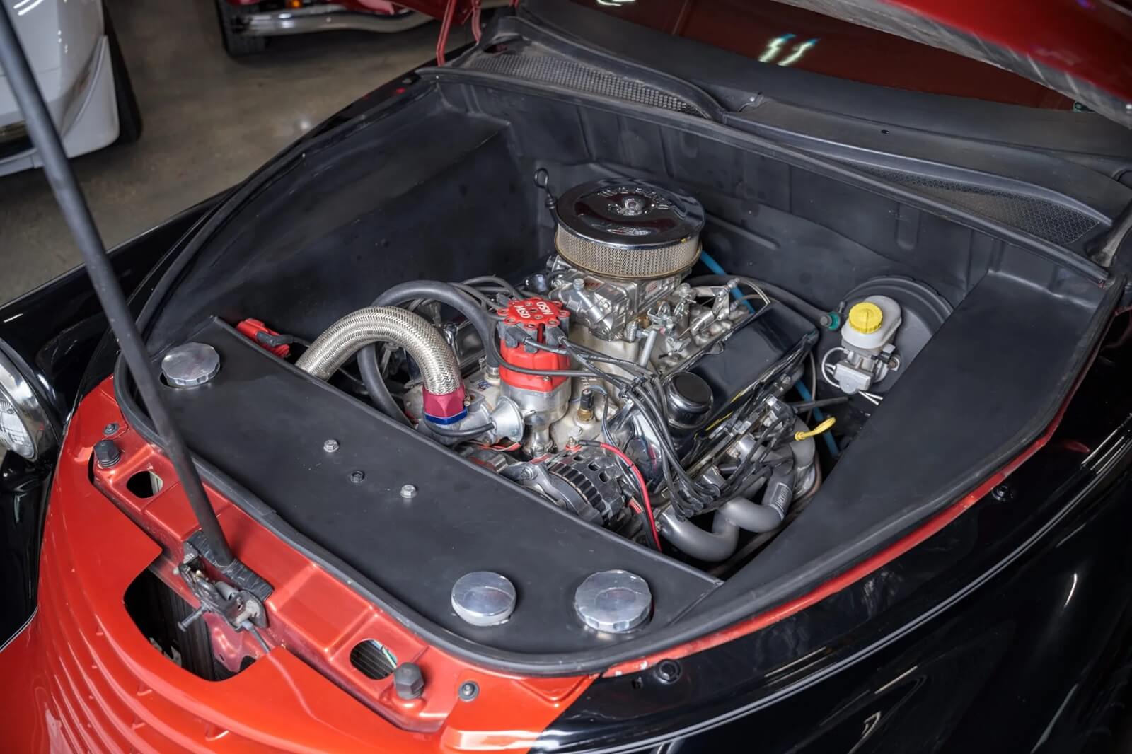 An ATK crate Ford 302 engine under an open hood.