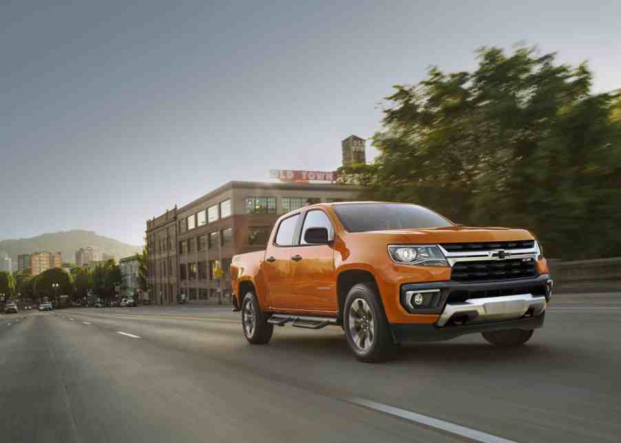 The 2021 Chevy Colorado in the city