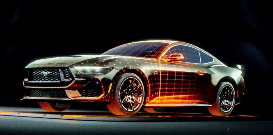 A graphic shows the possibility of a hybrid Ford Mustang.