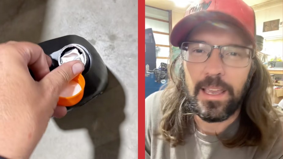 @WhatNoooWaaay mechanic demonstrates how to cut the foil top off an anti-freeze coolant jug