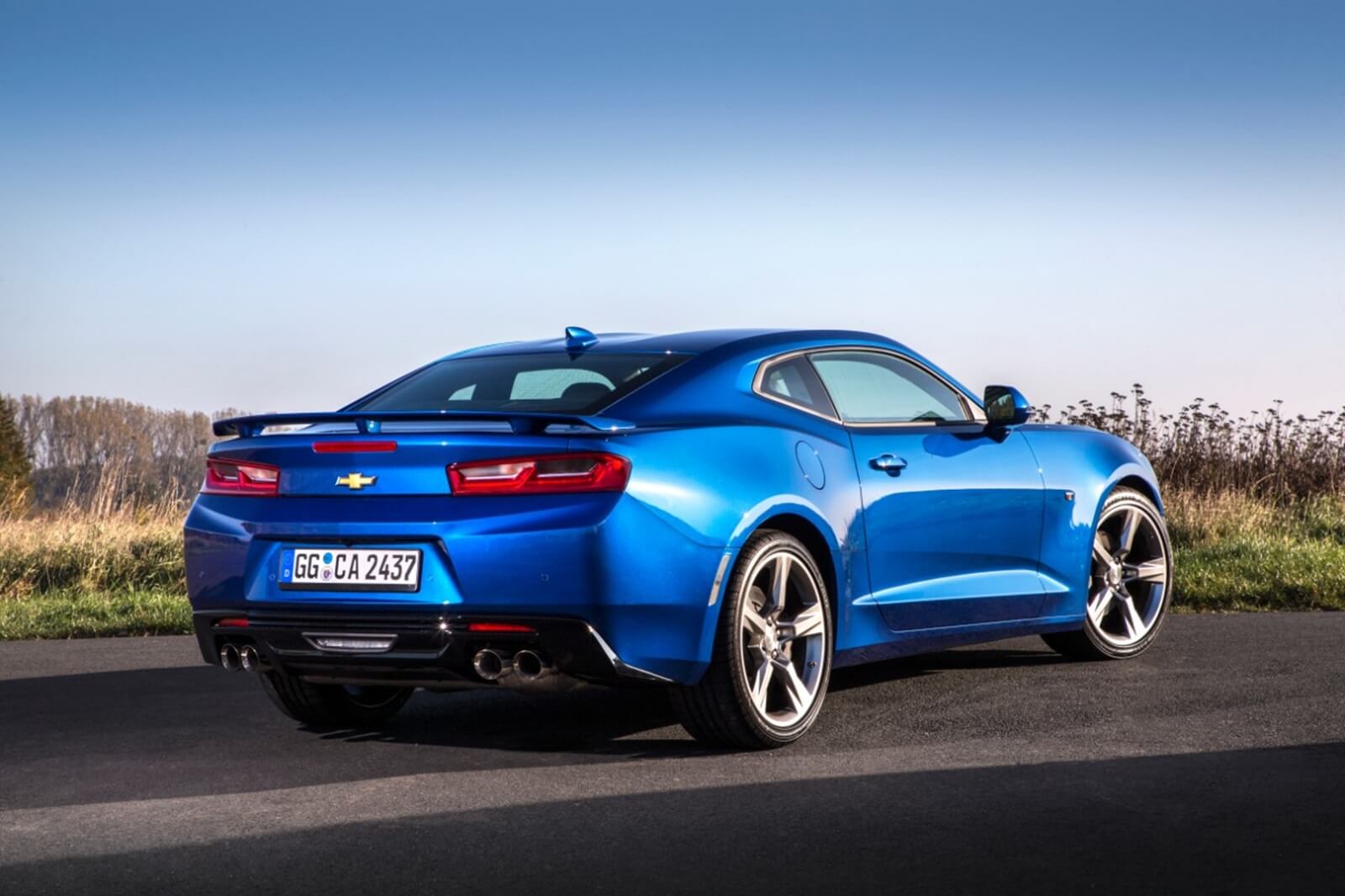 A Chevrolet Camaro shows off its rear-end styling. 