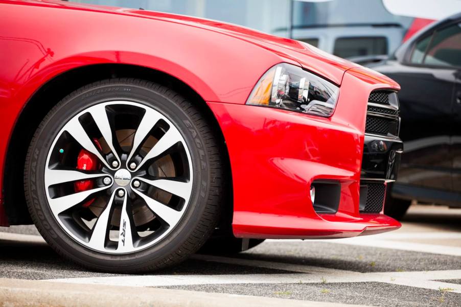 The front end of a Dodge Charger, like the car an Ohio mayor used to hit a wanted sexual battery criminal.