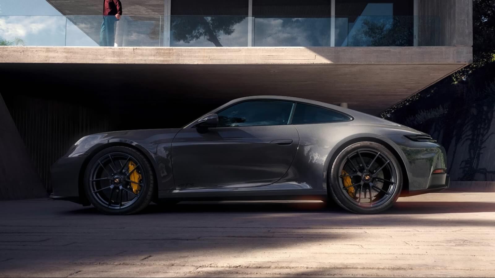 The new Porsche 911 shows off its side profile. 