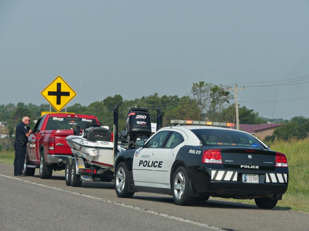 A police officer in Oklahoma stops a truck for reckless driving.