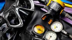 Pile of scuba gear a Florida man used to rob a Disney World restaurant boat