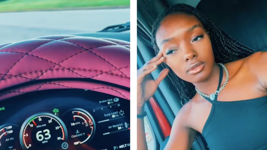 Semi truck with recalled digital dashboard on the left, tired driver on the right