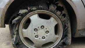 A Florida man recently shredded his tire by 'hitting something' before driving drunk right past police officers.