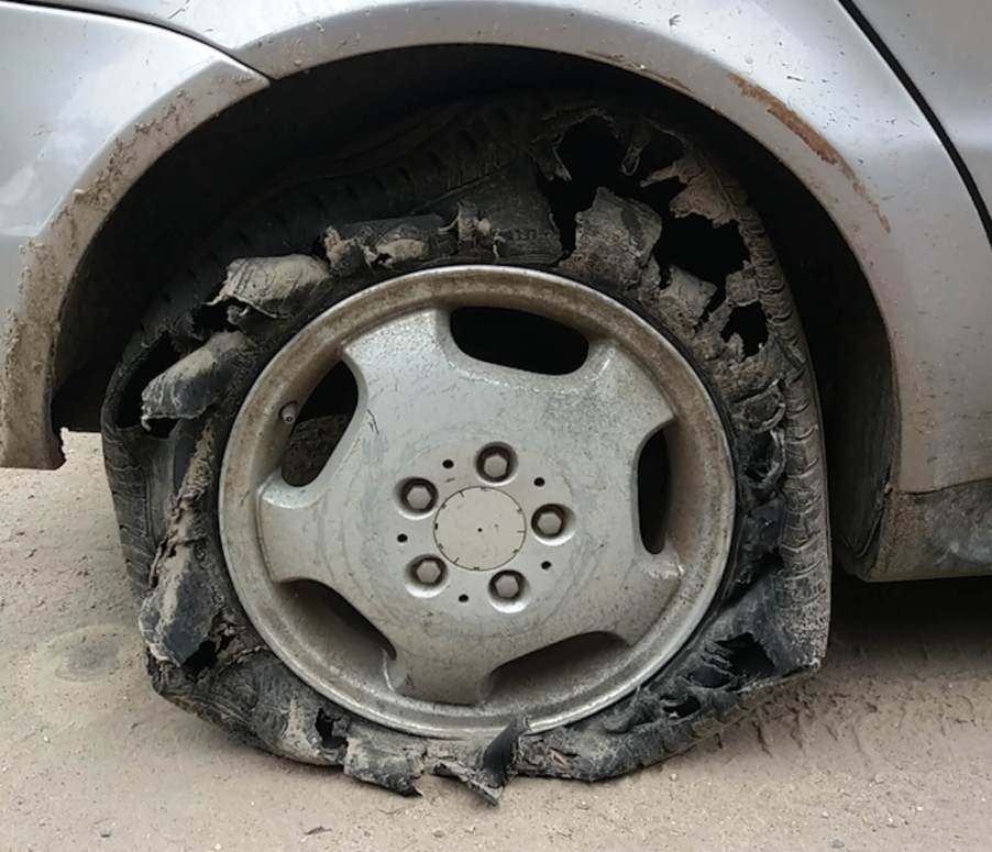 A Florida man recently shredded his tire by 'hitting something' before driving drunk right past police officers.