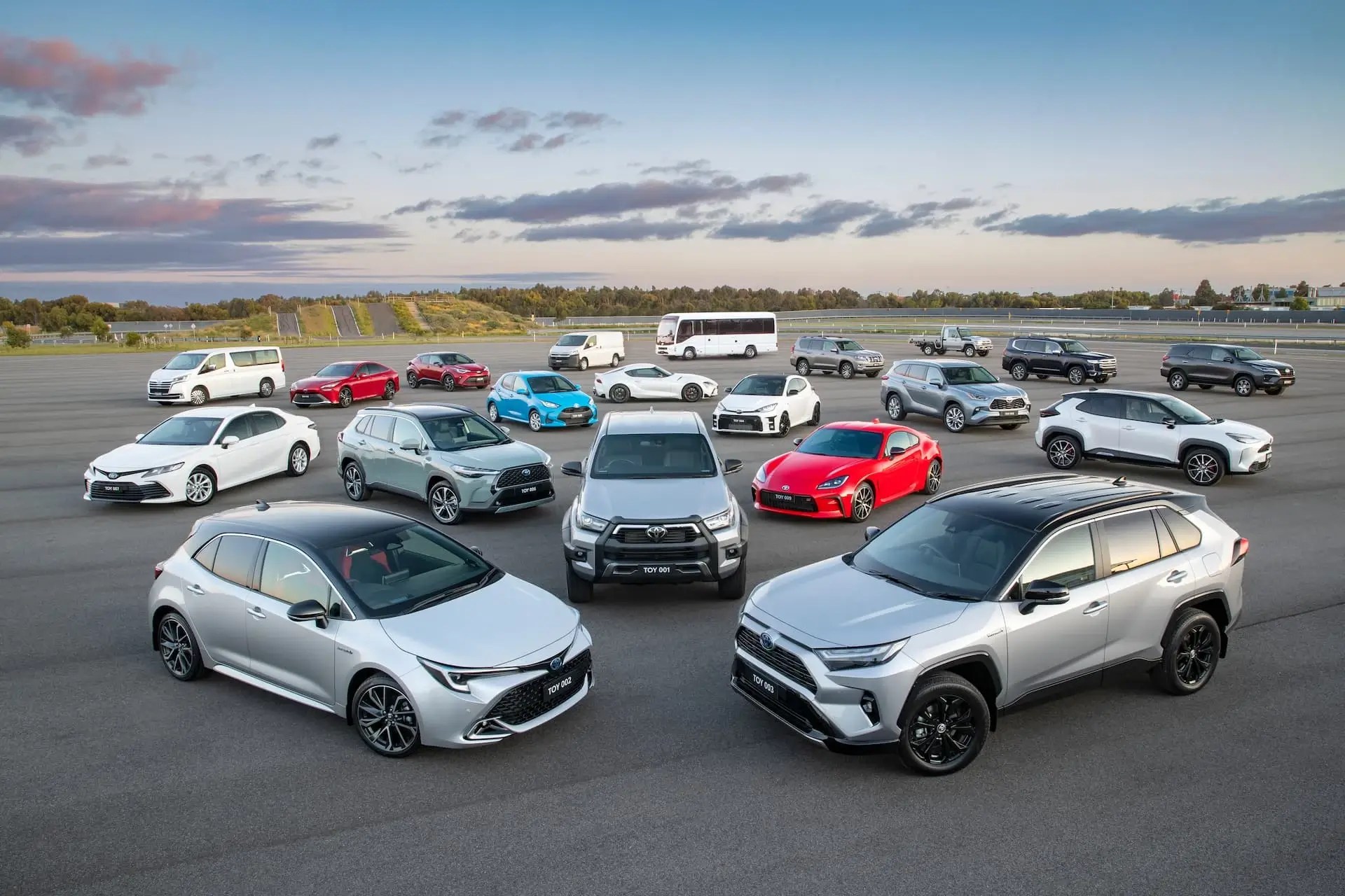 Hybrid Toyota SUVs on the pavement
