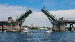 The University drawbridge in Seattle wide open