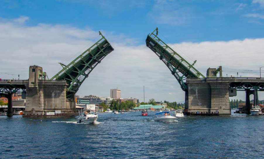 The University drawbridge in Seattle wide open