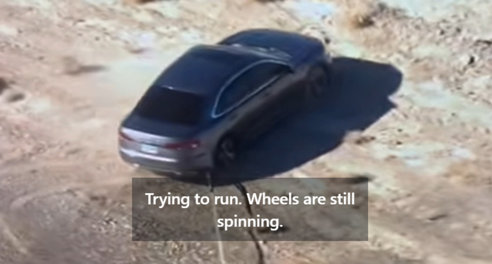 A screenshot of Las Vegas police helicopter chase footage after the Grappler was deployed to stop a stolen VW