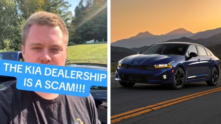 Left: A mechanic explains how his Kia K5 dealer is a scam, Right: A 2022 Kia K5