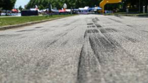 Skids on a race track where a Cessna airplane made an emergency landing