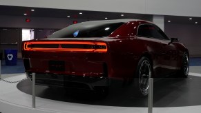 The rear end of Dodge's Charger Daytona EV Banshee concept at the Detroit auto show.