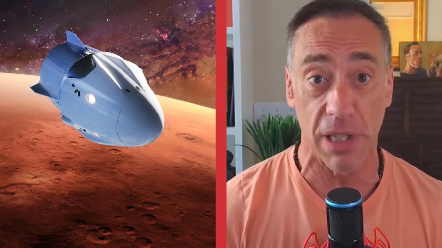 Render of an alien spaceship over Mars and a TikToker discussing 3I/Atlas comet