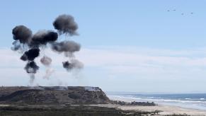 Clouds of smoke generated by US Marines over Camp Pendleton in Southern California during the recent demo.