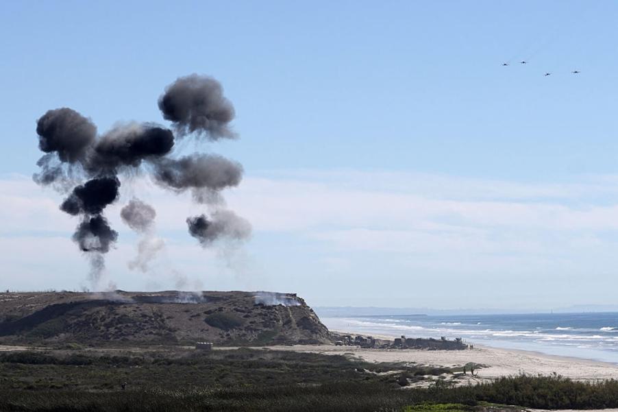 Clouds of smoke generated by US Marines over Camp Pendleton in Southern California during the recent demo.
