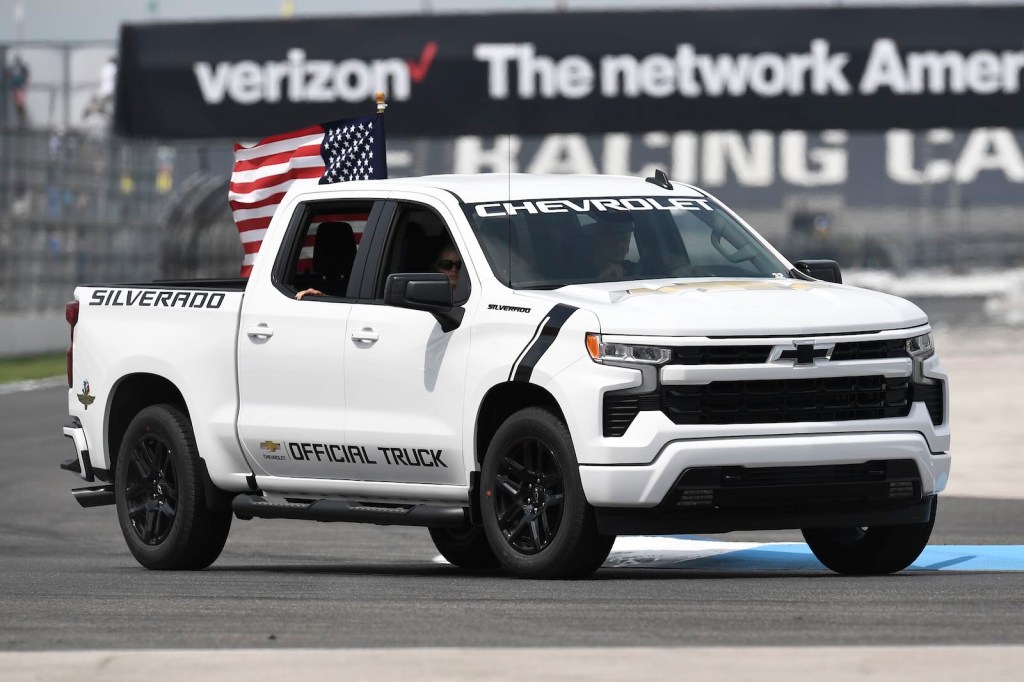 White Chevrolet Silverado pace truck at the Indianapolis 500 race