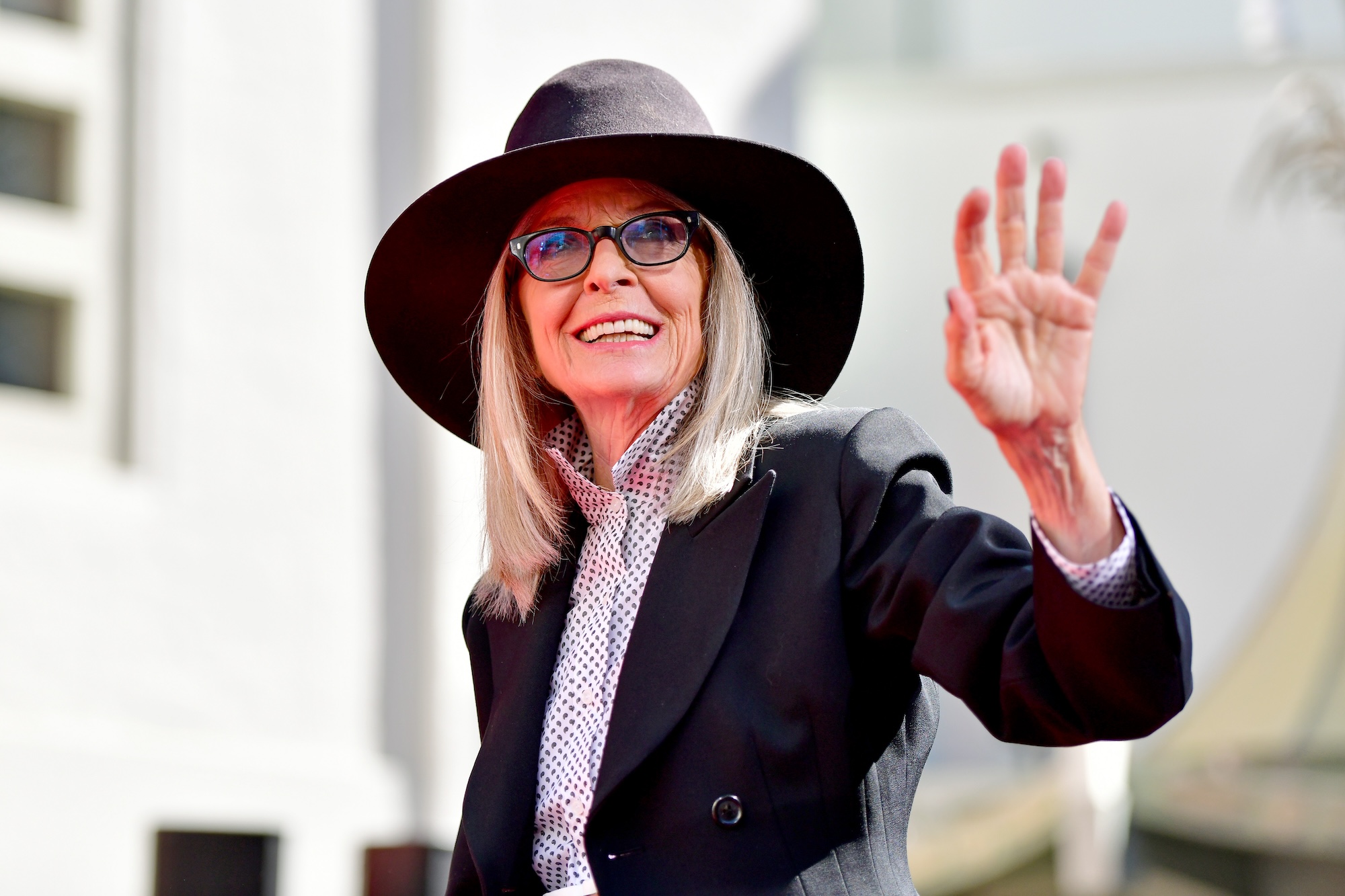 Diane Keaton waving