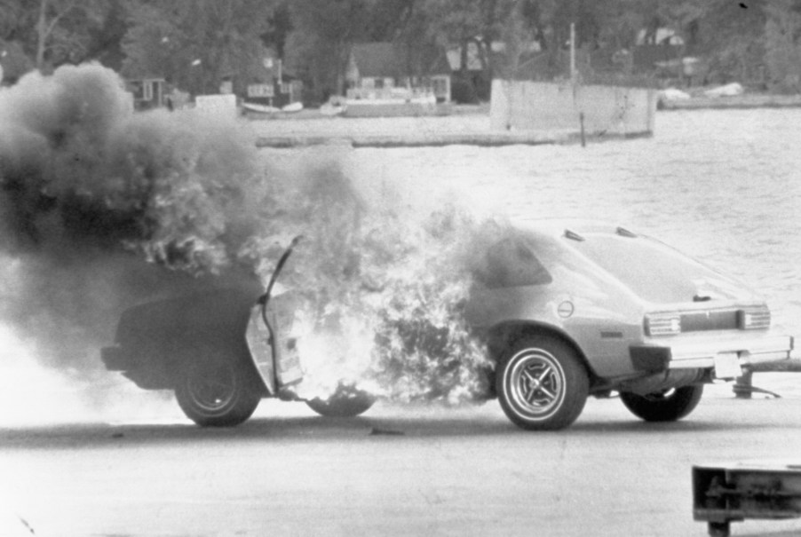 The Ford Pinto on fire