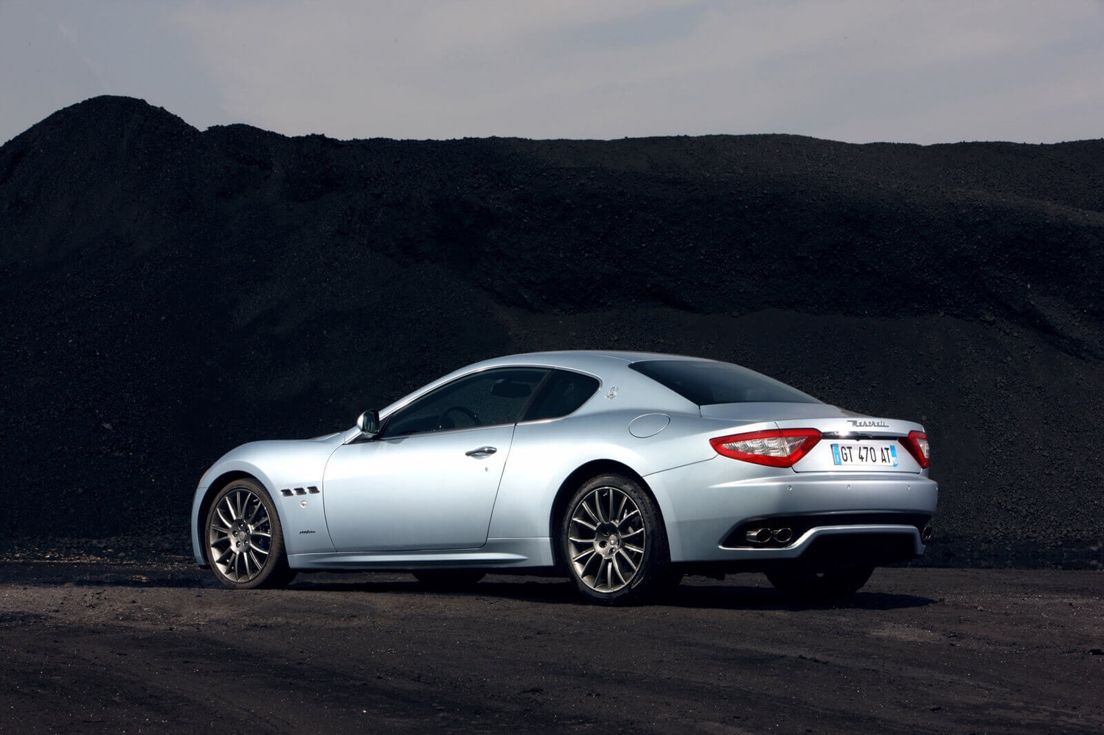 A Maserati GranTurismo, a luxury GT car, shows off its looks.