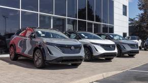 A set of Nissan Ariya EVs for sale. EV sales plummeted in October as the EV tax credit ended.