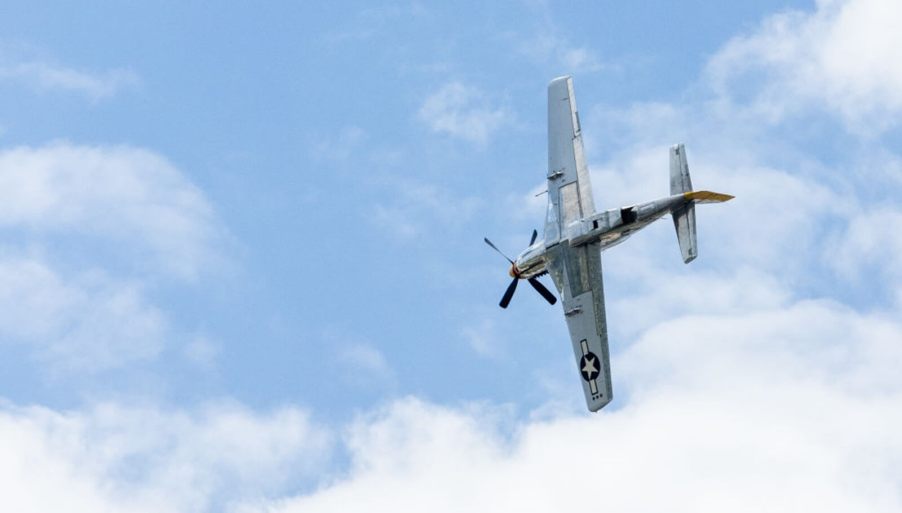 The P-51D 'Swamp Fox,' a fully-restored WWII military aircraft currently up for sale.