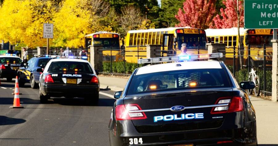 A series of police cars showed up to an elementary school after a DUI motorist crashed into a classroom.
