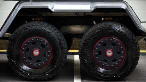 The dual rear axles of a special edition Mercedes G Wagon 6x6.