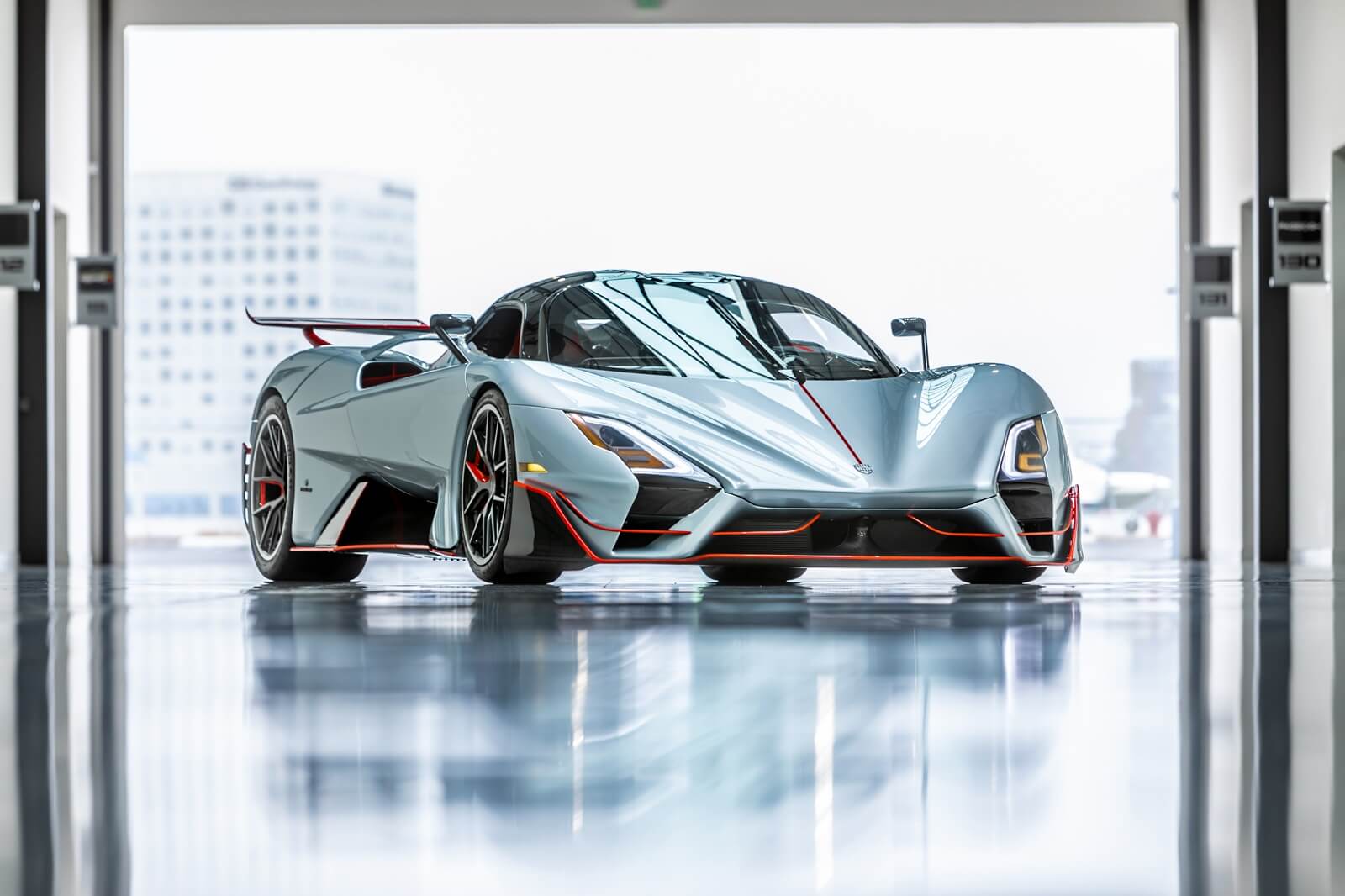 A silver SSC Tuatara shows off its front end. 