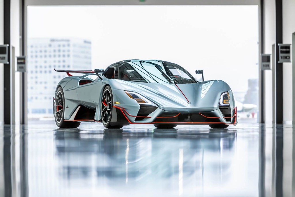 A silver SSC Tuatara shows off its front end.