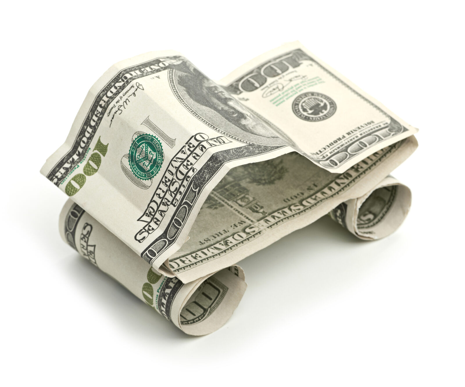 $100 bills shaped into a car form