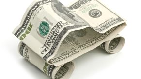 $100 bills shaped into a car form