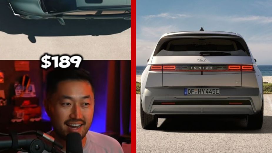 Left: A TikToker reviews Fall 2025 EV lease deals, Right: Hyundai Ioniq 5 in direct rear view