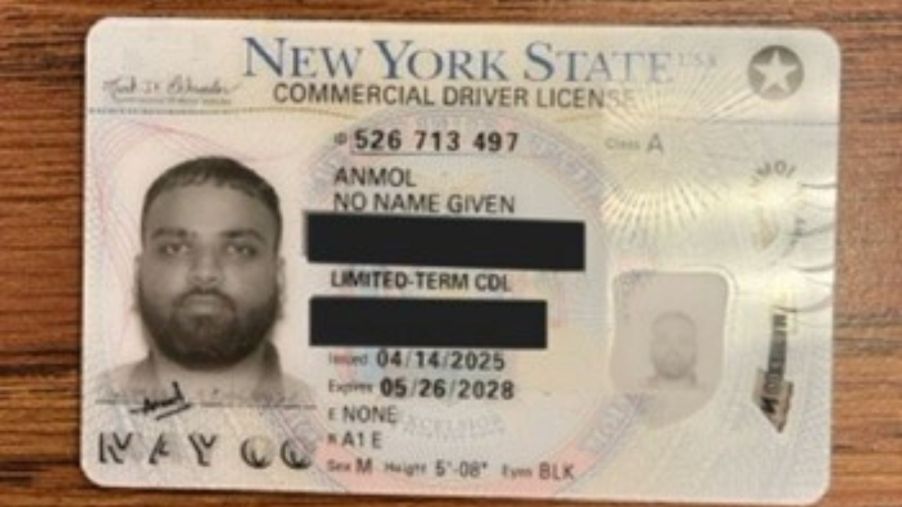 The U.S. Department of Homeland Security shares a NY-issued CDL with "No Name Given" printed on the card