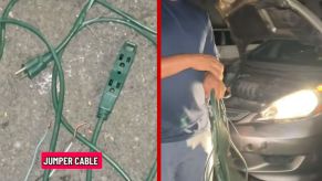 A TikToker films using an old power strip to jump a car