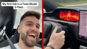A TikToker films his first ride in a Tesla Model S Plaid