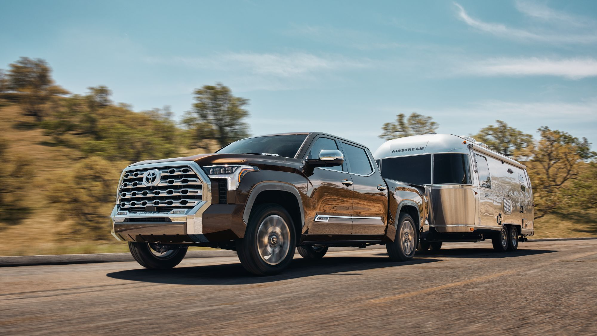 The 2025 Toyota Tundra Hybrid pulling an RV